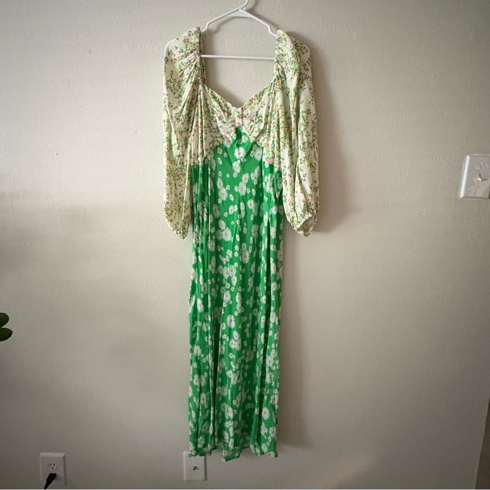 RIXO Cream and White Long Sleeve Sundress with Flutter Sleeves